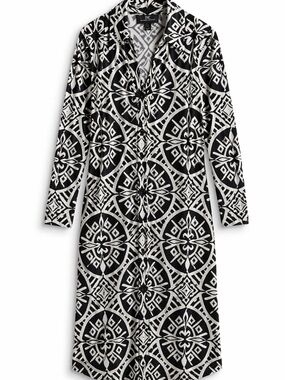 INC Midi Dress L Relaxed Fit Stretch Geometric Long Sleeve Black